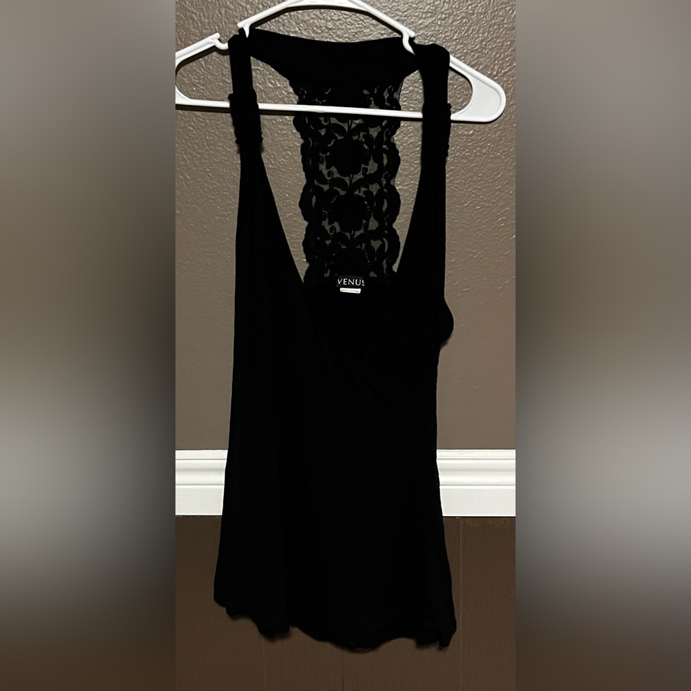 VENUS Black Tank Top with Lace Detail